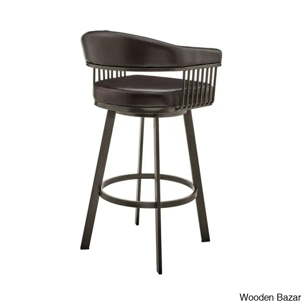 Robinetto Swivel Counter And Bar Height Stool With Arms Footrest In Faux Leather Metal