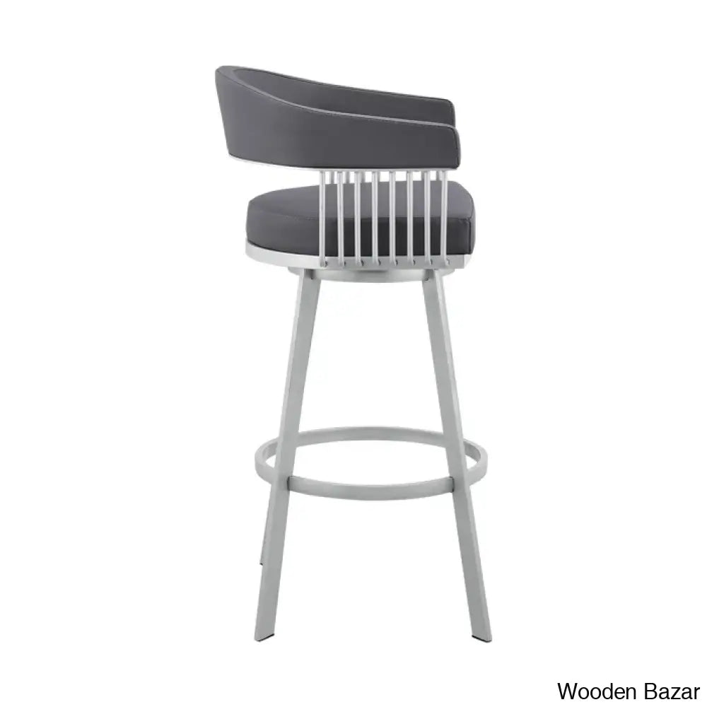 Robinetto Swivel Counter And Bar Height Stool With Arms Footrest In Faux Leather Metal