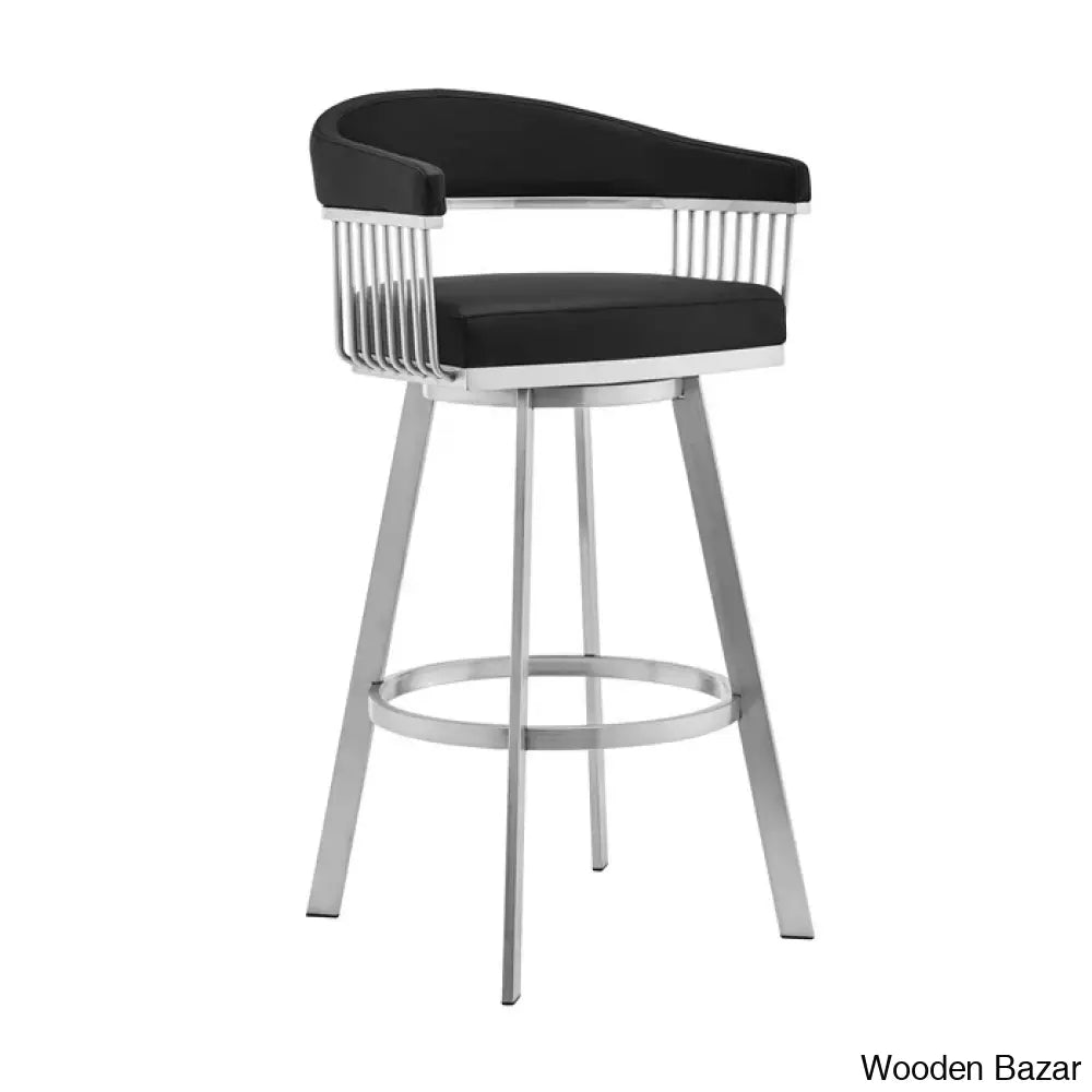 Robinetto Swivel Counter And Bar Height Stool With Arms Footrest In Faux Leather Metal