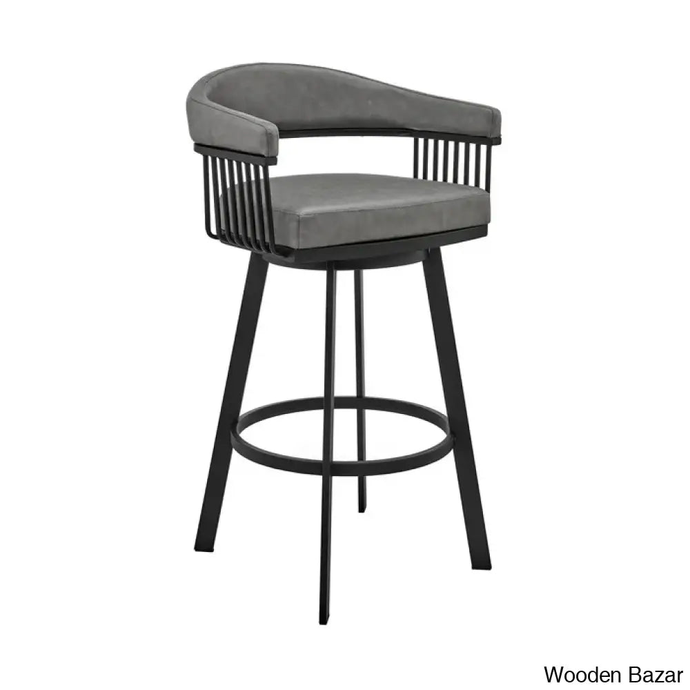 Robinetto Swivel Counter And Bar Height Stool With Arms Footrest In Faux Leather Metal