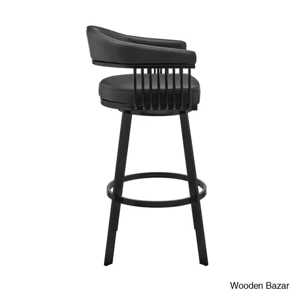 Robinetto Swivel Counter And Bar Height Stool With Arms Footrest In Faux Leather Metal