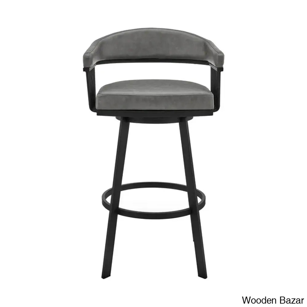 Robinetto Swivel Counter And Bar Height Stool With Arms Footrest In Faux Leather Metal