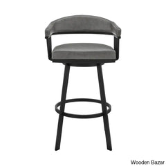 Robinetto Swivel Counter And Bar Height Stool With Arms Footrest In Faux Leather Metal