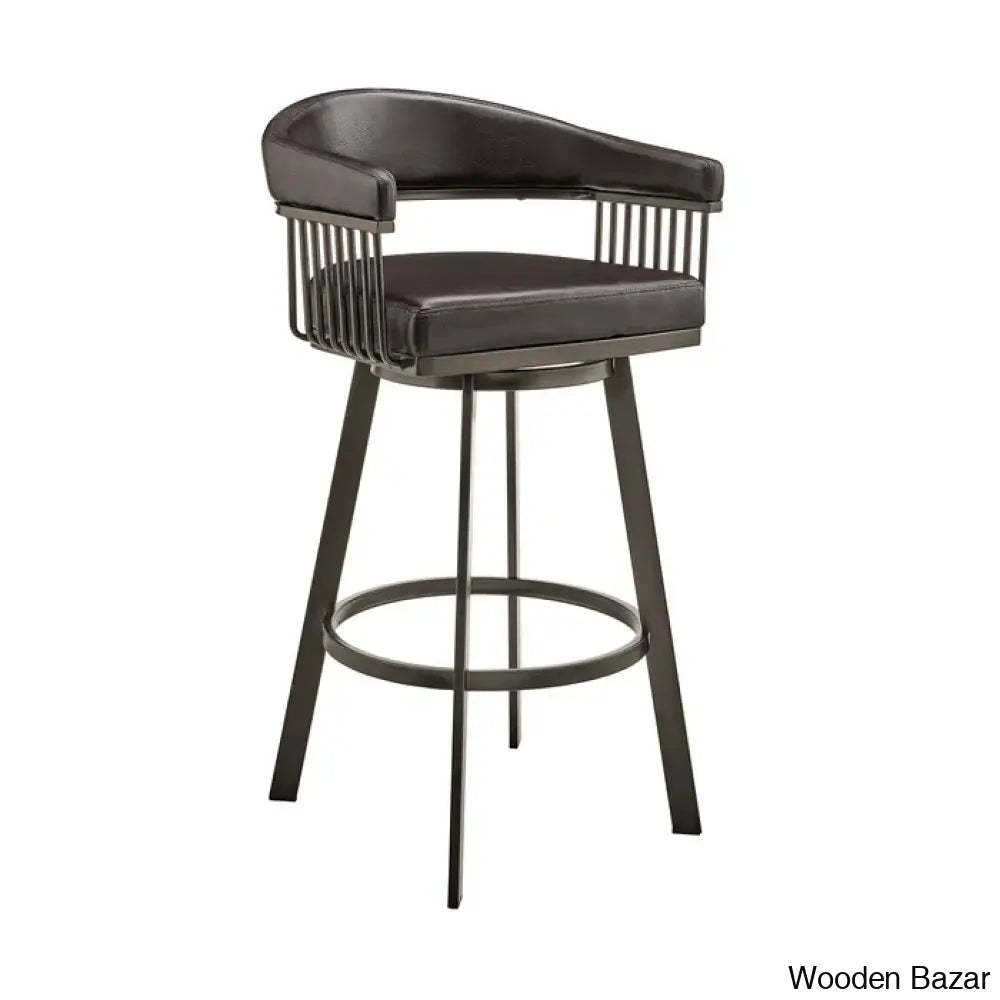 Robinetto Swivel Counter And Bar Height Stool With Arms Footrest In Faux Leather Metal