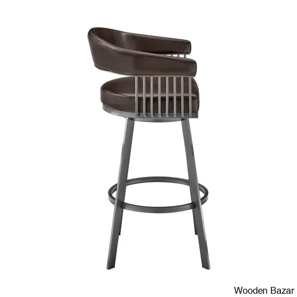 Robinetto Swivel Counter And Bar Height Stool With Arms Footrest In Faux Leather Metal