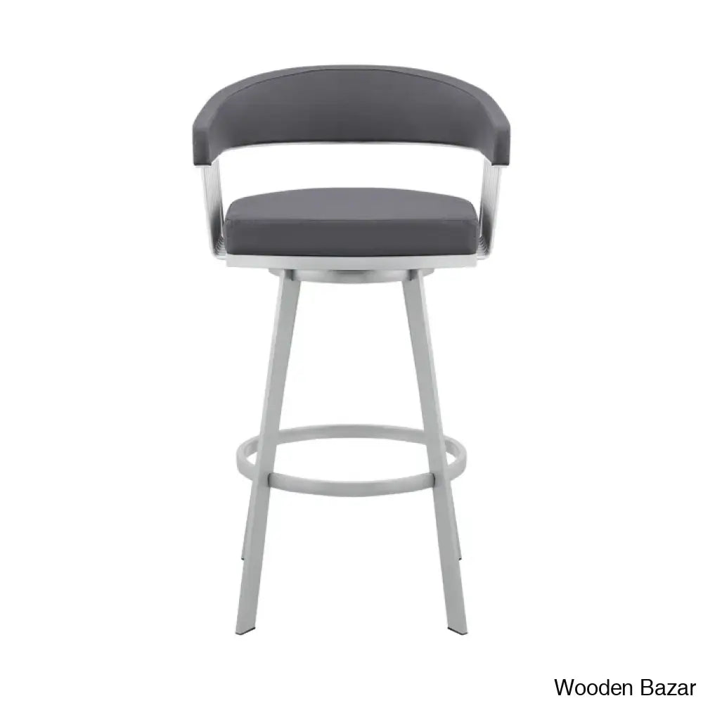 Robinetto Swivel Counter And Bar Height Stool With Arms Footrest In Faux Leather Metal