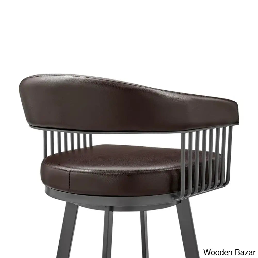 Robinetto Swivel Counter And Bar Height Stool With Arms Footrest In Faux Leather Metal