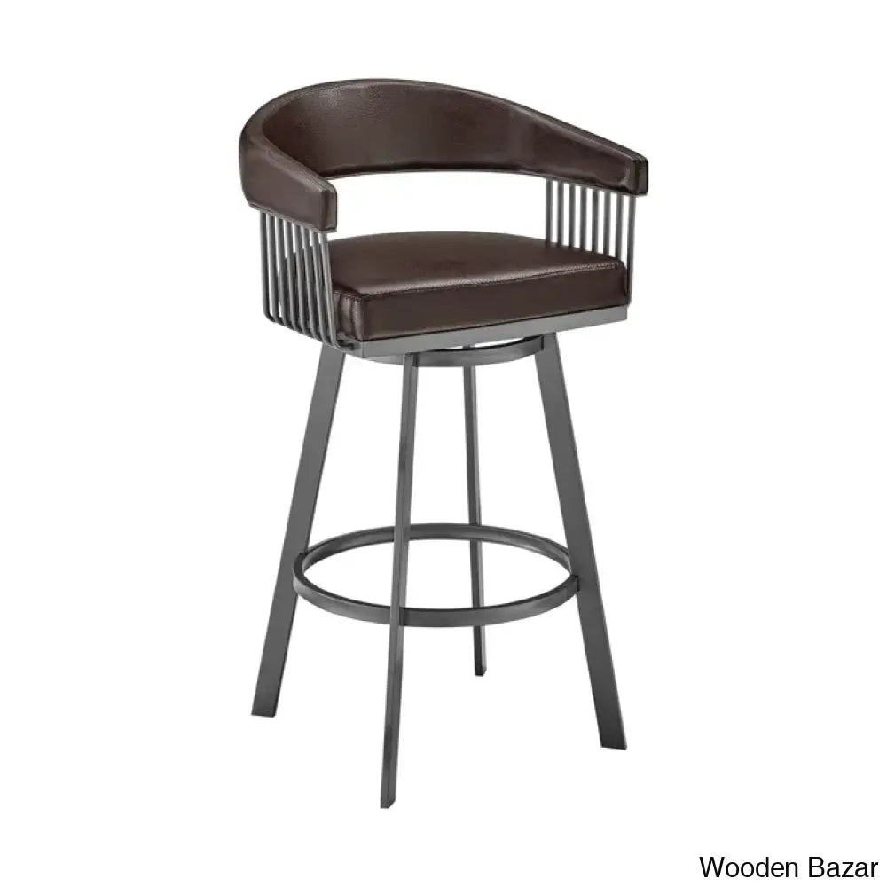 Robinetto Swivel Counter And Bar Height Stool With Arms Footrest In Faux Leather Metal