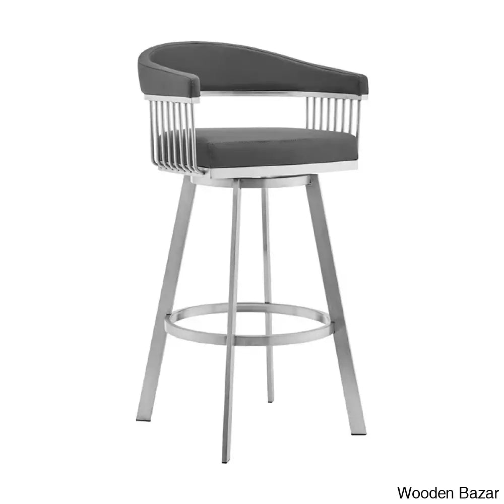 Robinetto Swivel Counter And Bar Height Stool With Arms Footrest In Faux Leather Metal