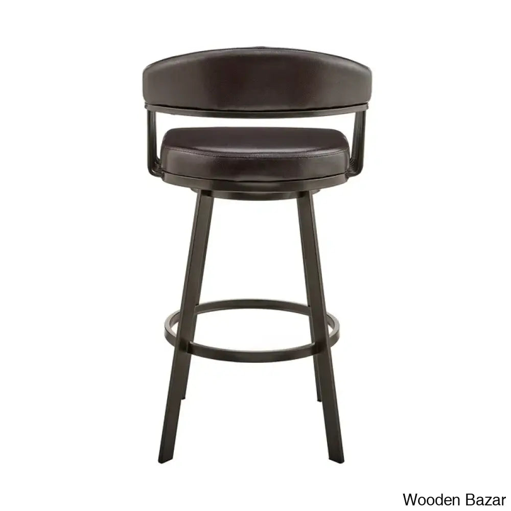 Robinetto Swivel Counter And Bar Height Stool With Arms Footrest In Faux Leather Metal