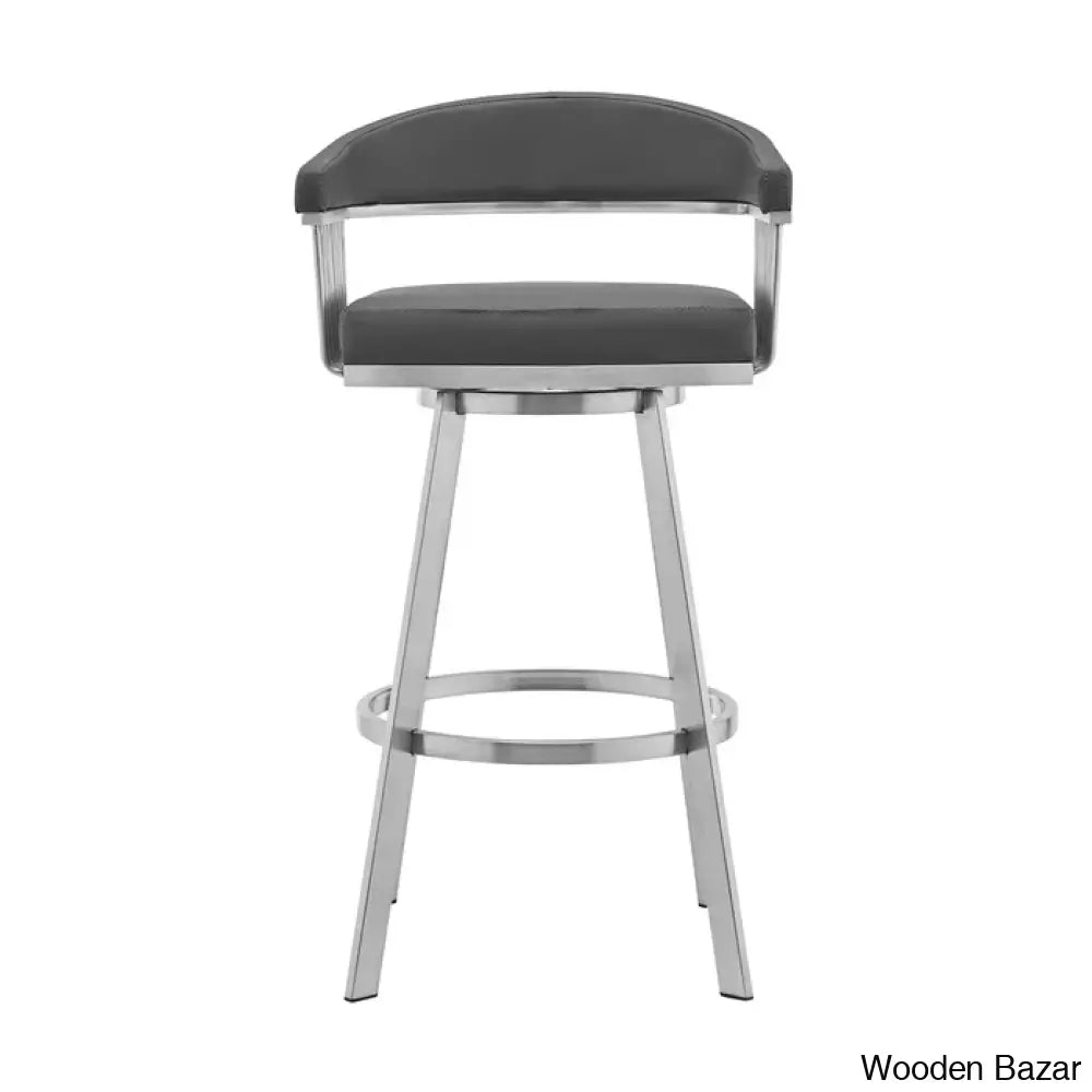 Robinetto Swivel Counter And Bar Height Stool With Arms Footrest In Faux Leather Metal