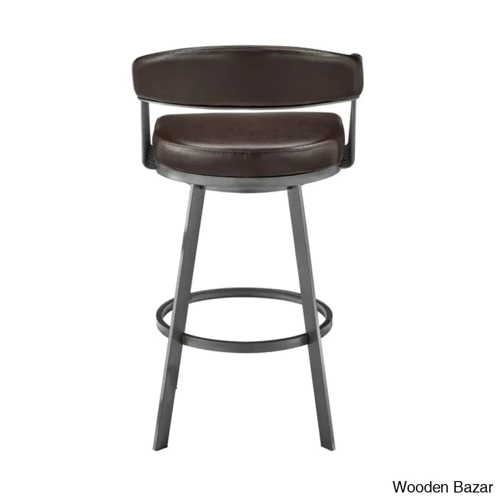 Robinetto Swivel Counter And Bar Height Stool With Arms Footrest In Faux Leather Metal