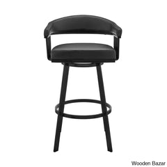 Robinetto Swivel Counter And Bar Height Stool With Arms Footrest In Faux Leather Metal