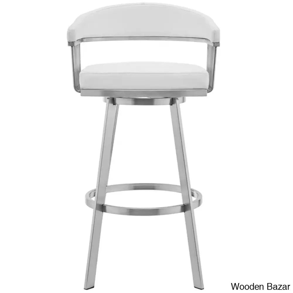 Robinetto Swivel Counter And Bar Height Stool With Arms Footrest In Faux Leather Metal