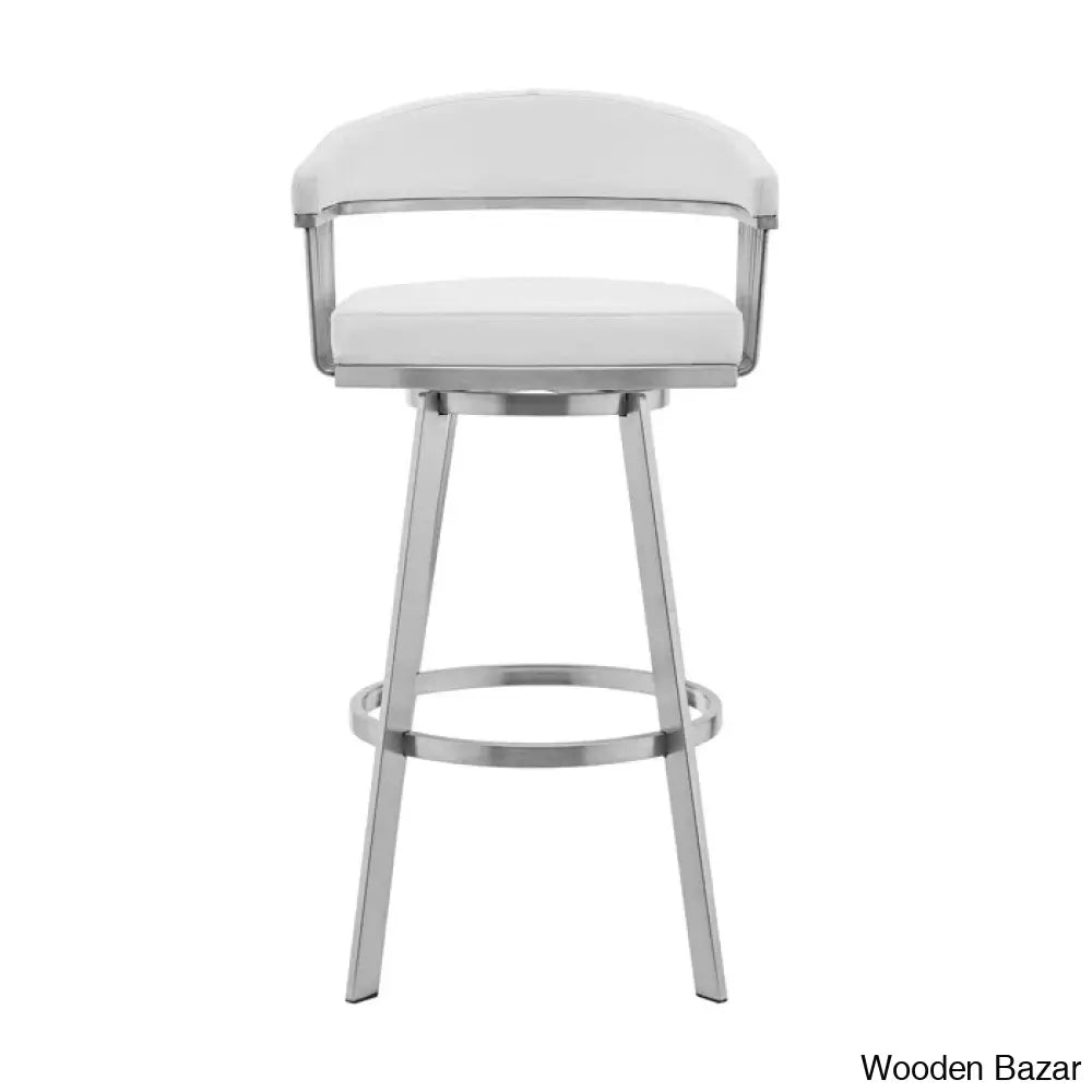 Robinetto Swivel Counter And Bar Height Stool With Arms Footrest In Faux Leather Metal