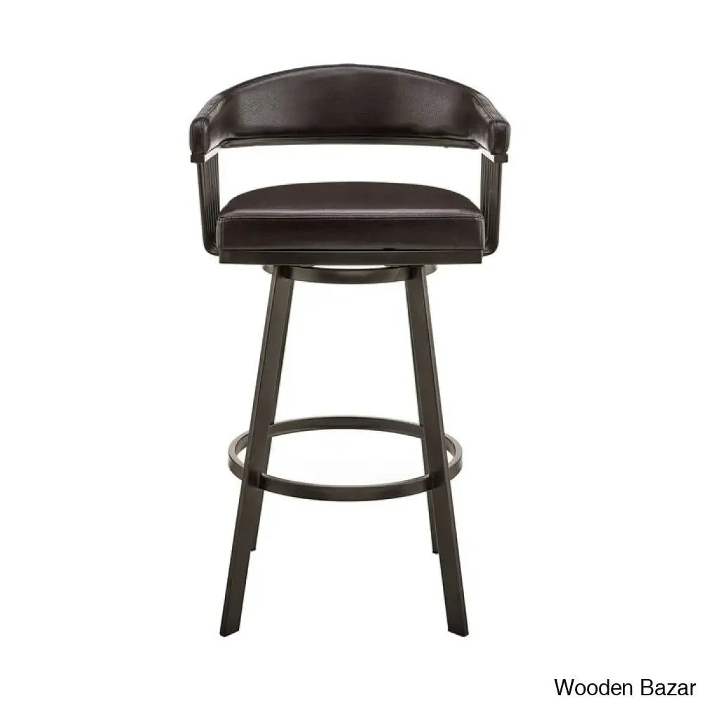 Robinetto Swivel Counter And Bar Height Stool With Arms Footrest In Faux Leather Metal