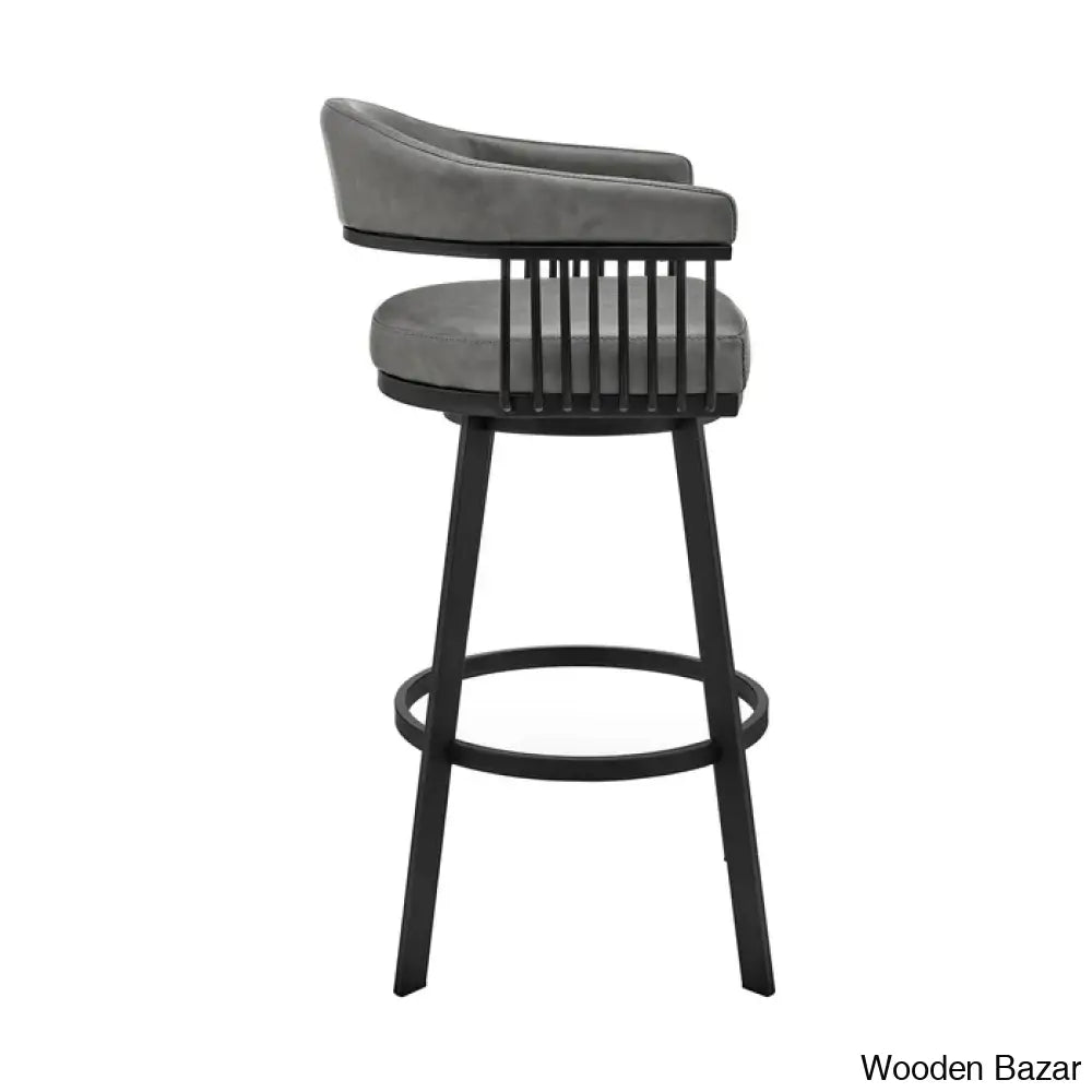 Robinetto Swivel Counter And Bar Height Stool With Arms Footrest In Faux Leather Metal