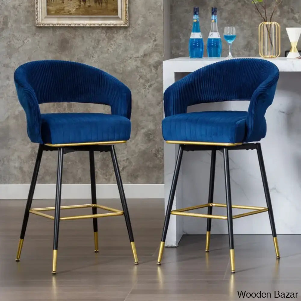 Roelligs Swivel Upholstered 29.9’’ Counter And Bar Stool With Metal Frame (Set Of 2) Blue