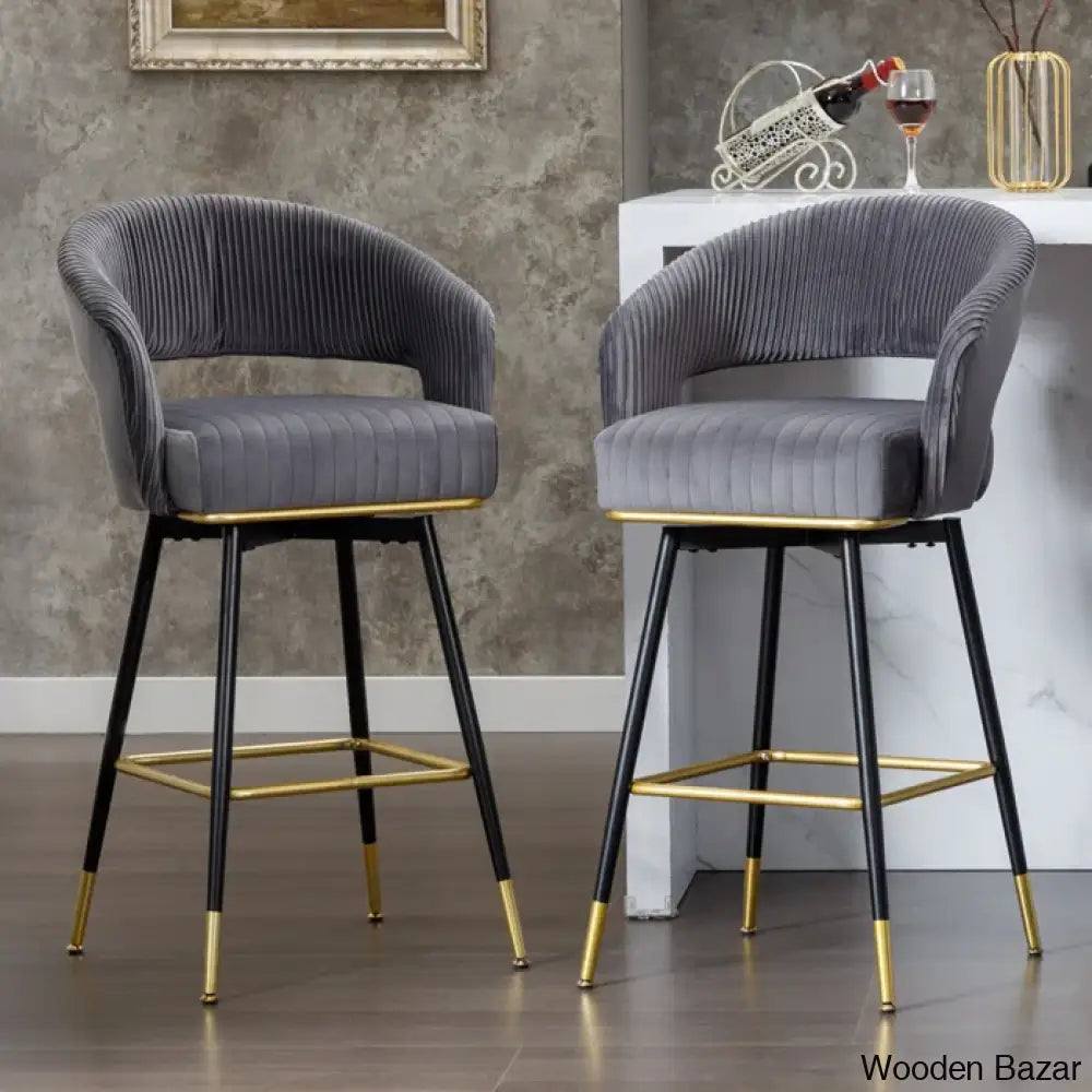 Roelligs Swivel Upholstered 29.9’’ Counter And Bar Stool With Metal Frame (Set Of 2) Gray