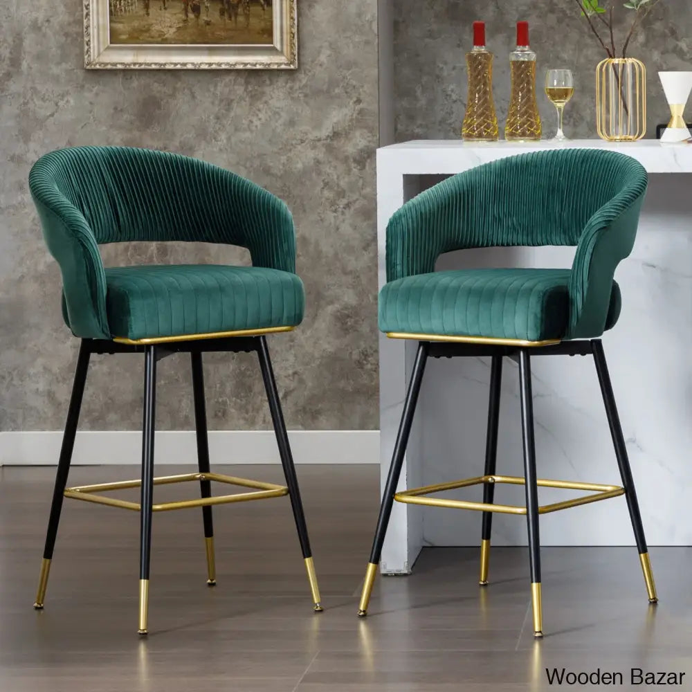 Roelligs Swivel Upholstered 29.9’’ Counter And Bar Stool With Metal Frame (Set Of 2) Green