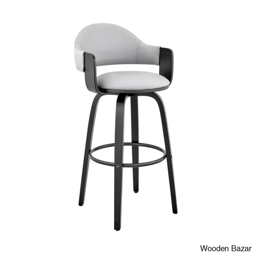 Romarino Swivel Counter Or Bar Height Stool With Arms And Footrest In Faux Leather Wood