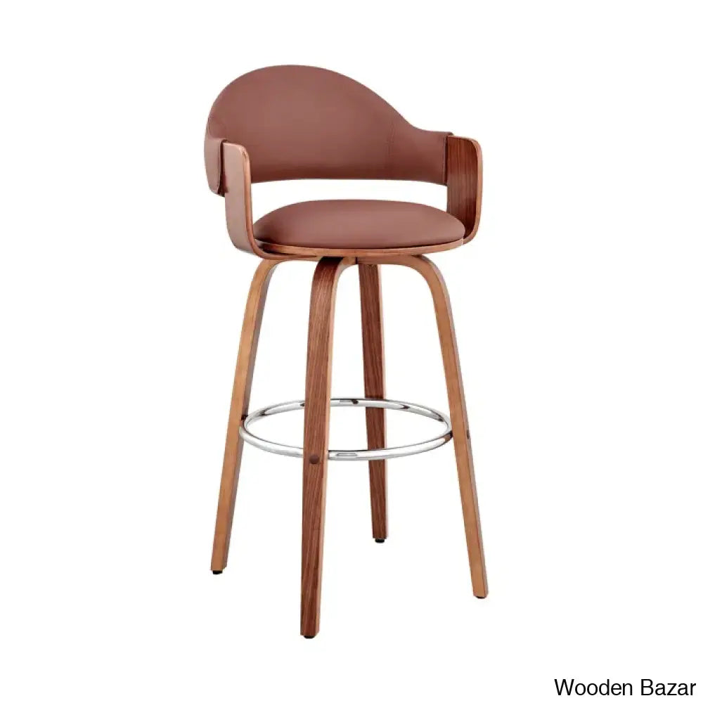 Romarino Swivel Counter Or Bar Height Stool With Arms And Footrest In Faux Leather Wood