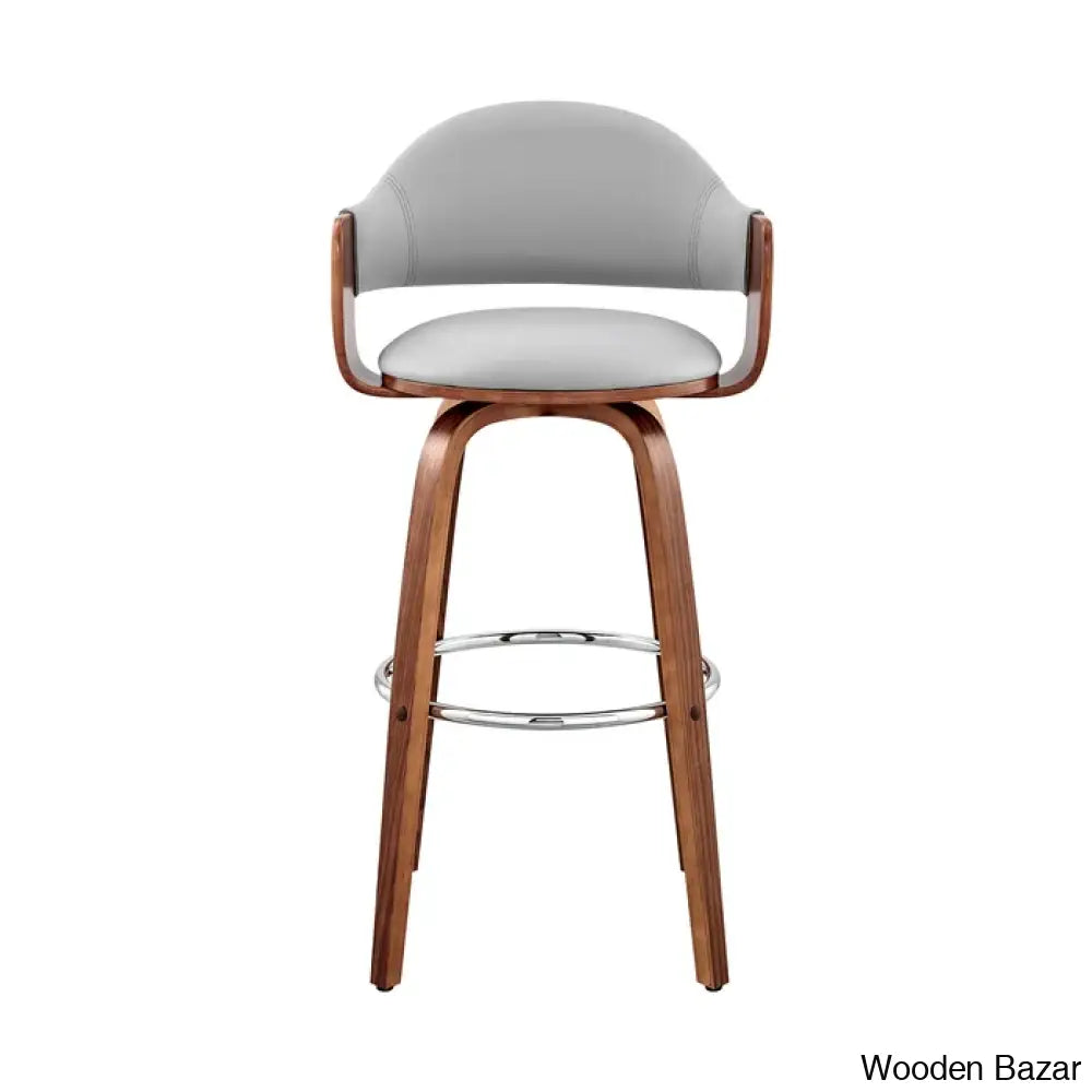 Romarino Swivel Counter Or Bar Height Stool With Arms And Footrest In Faux Leather Wood