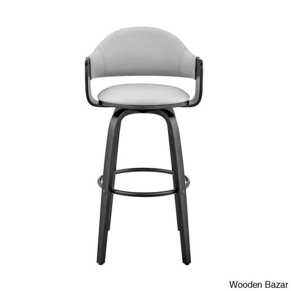 Romarino Swivel Counter Or Bar Height Stool With Arms And Footrest In Faux Leather Wood