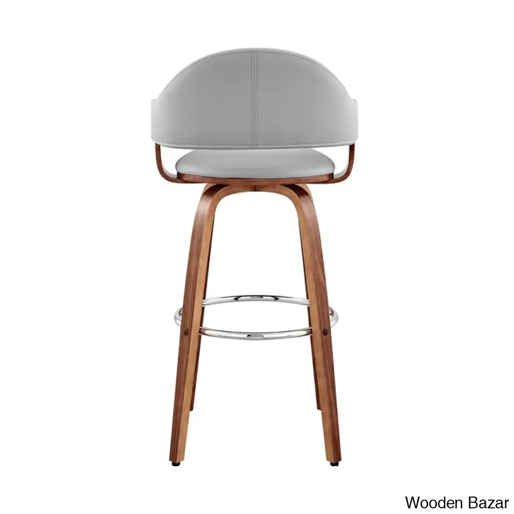 Romarino Swivel Counter Or Bar Height Stool With Arms And Footrest In Faux Leather Wood