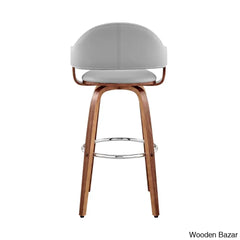 Romarino Swivel Counter Or Bar Height Stool With Arms And Footrest In Faux Leather Wood