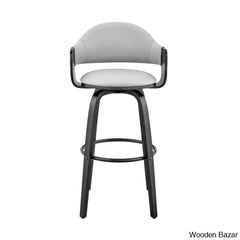 Romarino Swivel Counter Or Bar Height Stool With Arms And Footrest In Faux Leather Wood