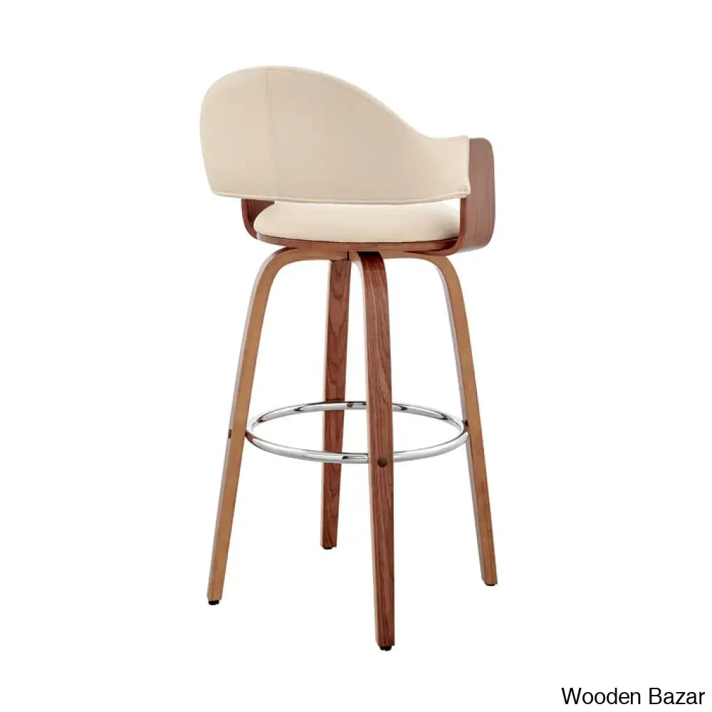 Romarino Swivel Counter Or Bar Height Stool With Arms And Footrest In Faux Leather Wood