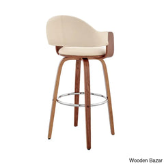 Romarino Swivel Counter Or Bar Height Stool With Arms And Footrest In Faux Leather Wood