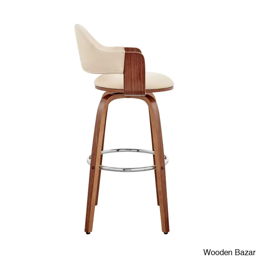 Romarino Swivel Counter Or Bar Height Stool With Arms And Footrest In Faux Leather Wood