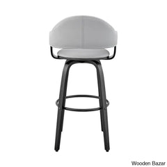 Romarino Swivel Counter Or Bar Height Stool With Arms And Footrest In Faux Leather Wood