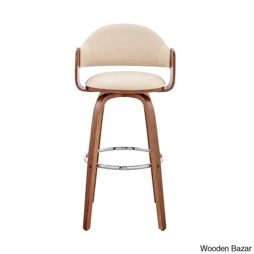 Romarino Swivel Counter Or Bar Height Stool With Arms And Footrest In Faux Leather Wood