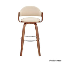 Romarino Swivel Counter Or Bar Height Stool With Arms And Footrest In Faux Leather Wood