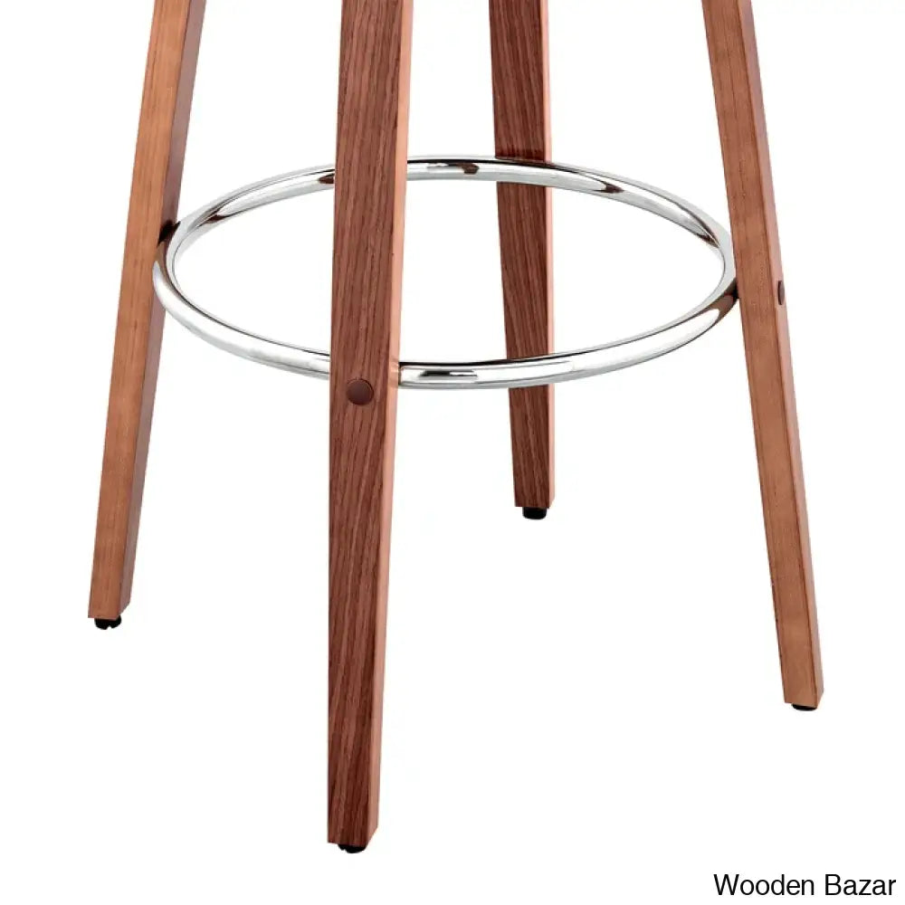 Romarino Swivel Counter Or Bar Height Stool With Arms And Footrest In Faux Leather Wood