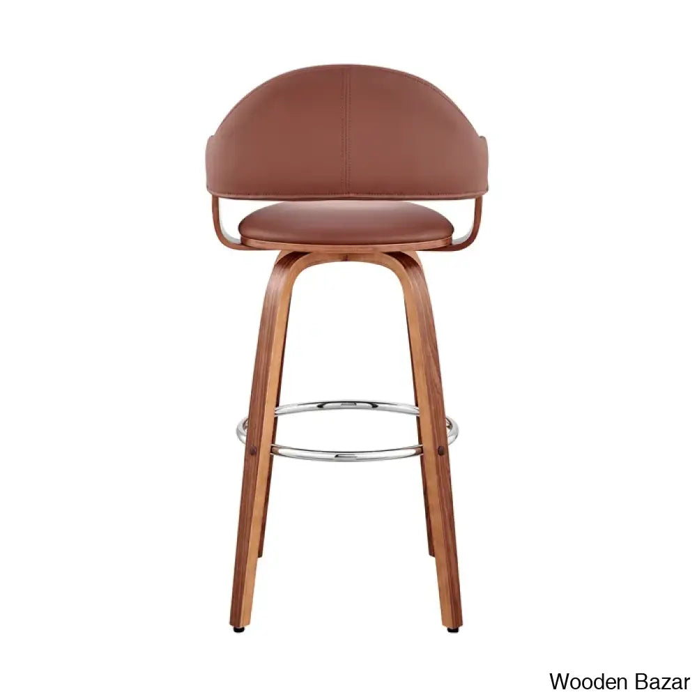 Romarino Swivel Counter Or Bar Height Stool With Arms And Footrest In Faux Leather Wood