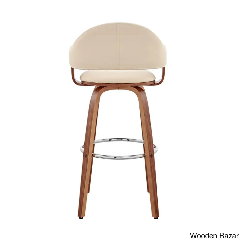 Romarino Swivel Counter Or Bar Height Stool With Arms And Footrest In Faux Leather Wood