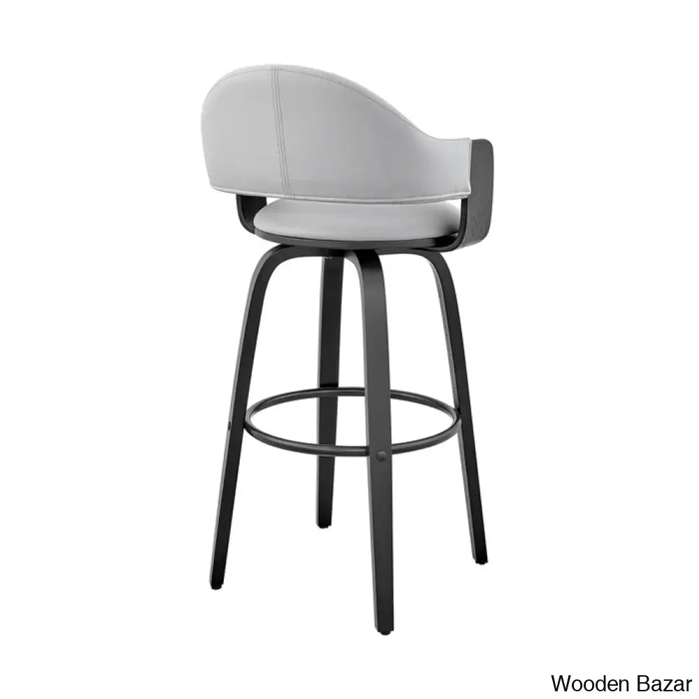 Romarino Swivel Counter Or Bar Height Stool With Arms And Footrest In Faux Leather Wood