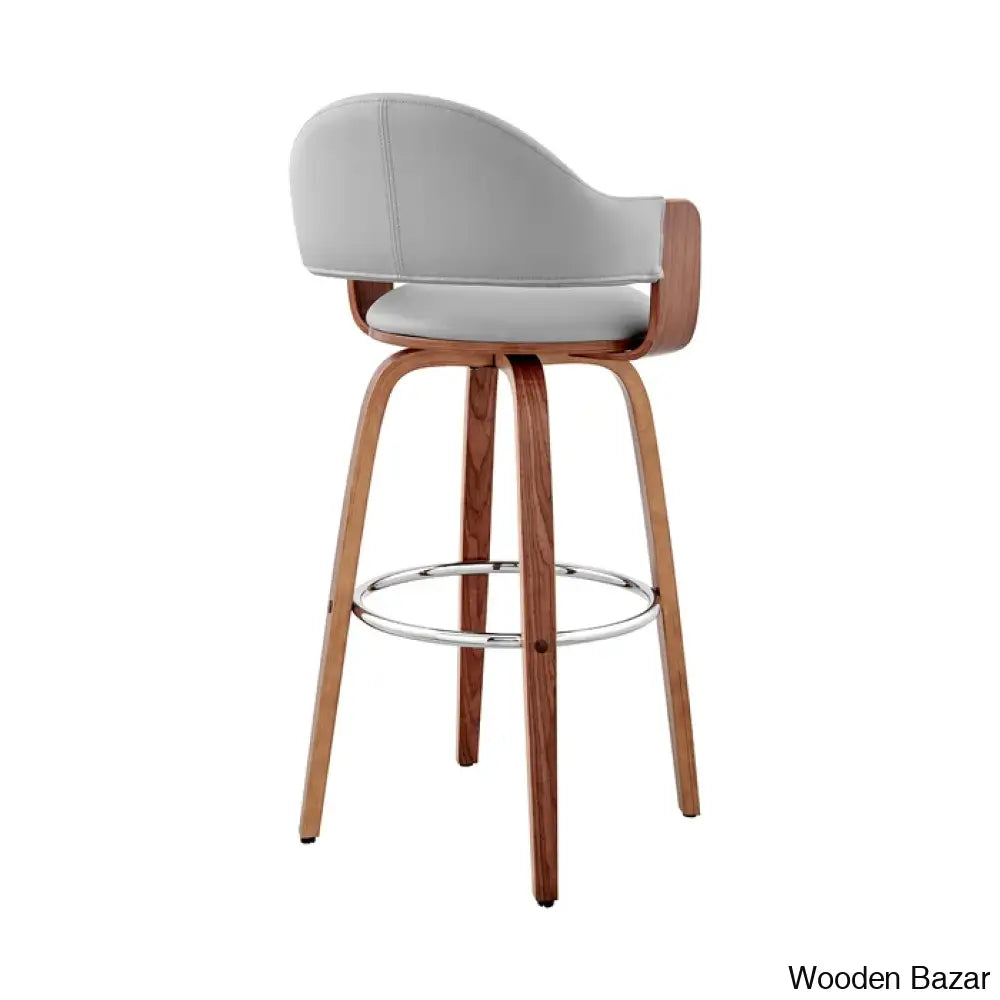 Romarino Swivel Counter Or Bar Height Stool With Arms And Footrest In Faux Leather Wood