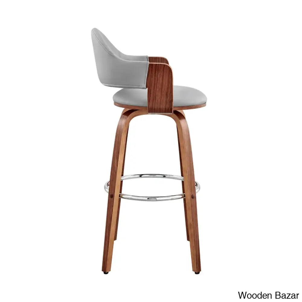 Romarino Swivel Counter Or Bar Height Stool With Arms And Footrest In Faux Leather Wood