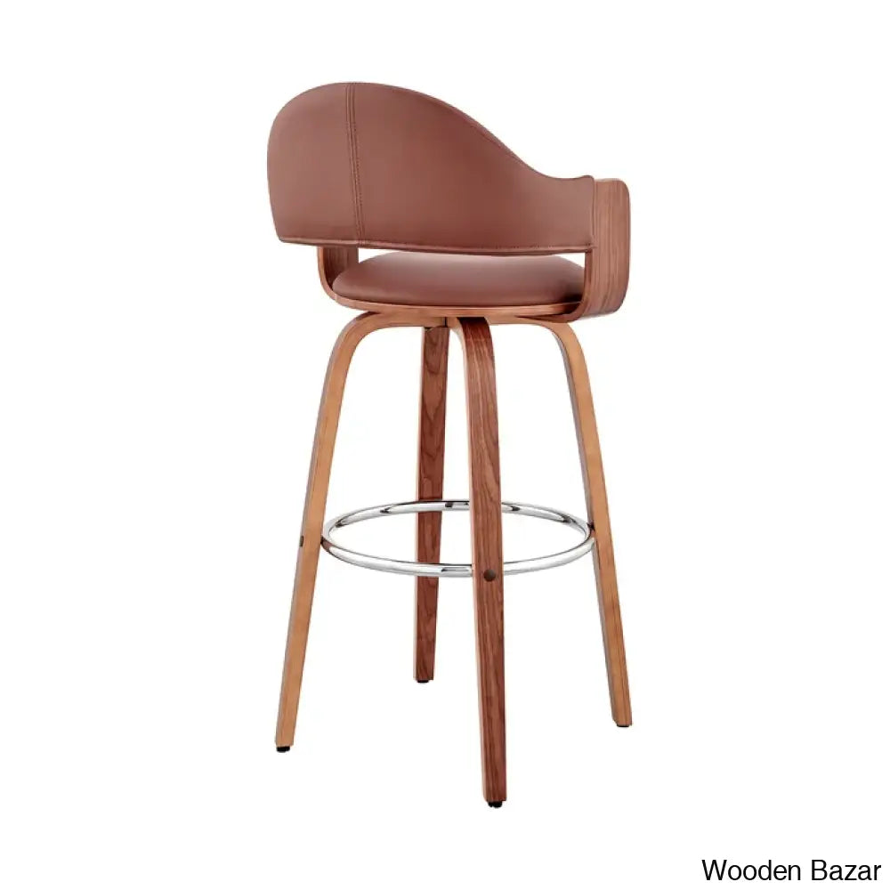 Romarino Swivel Counter Or Bar Height Stool With Arms And Footrest In Faux Leather Wood