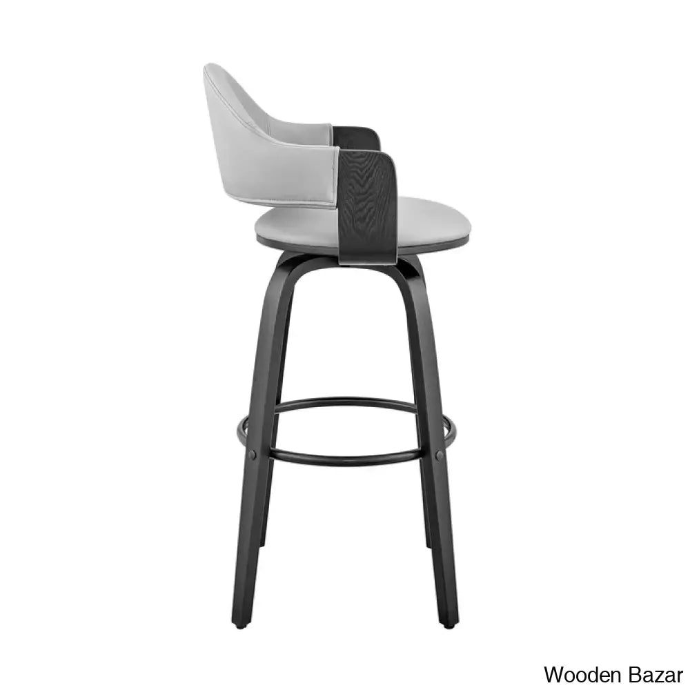 Romarino Swivel Counter Or Bar Height Stool With Arms And Footrest In Faux Leather Wood