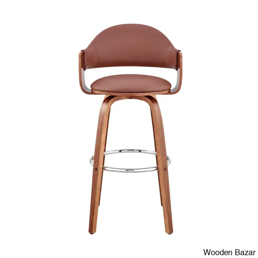 Romarino Swivel Counter Or Bar Height Stool With Arms And Footrest In Faux Leather Wood