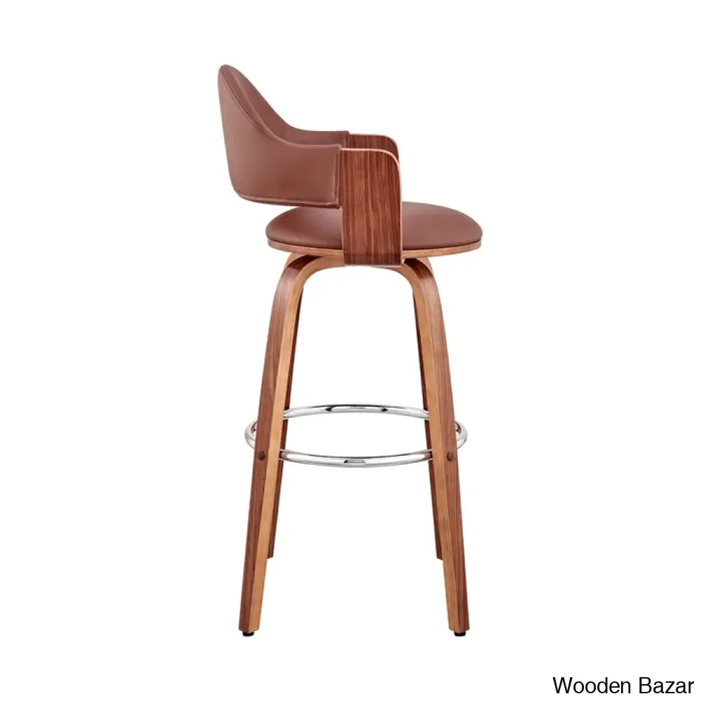 Romarino Swivel Counter Or Bar Height Stool With Arms And Footrest In Faux Leather Wood