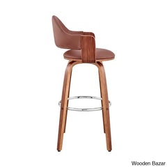 Romarino Swivel Counter Or Bar Height Stool With Arms And Footrest In Faux Leather Wood