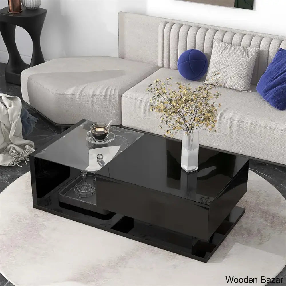 Rondellea Coffee And Center Table With Storage Modern Tempered Glass