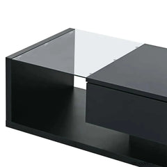 Rondellea Coffee And Center Table With Storage Modern Tempered Glass